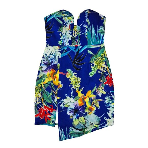 NWT Ava Tropical Floral Print Strapless Cocktail Mini Dress Front Slit - Picture 1 of 11